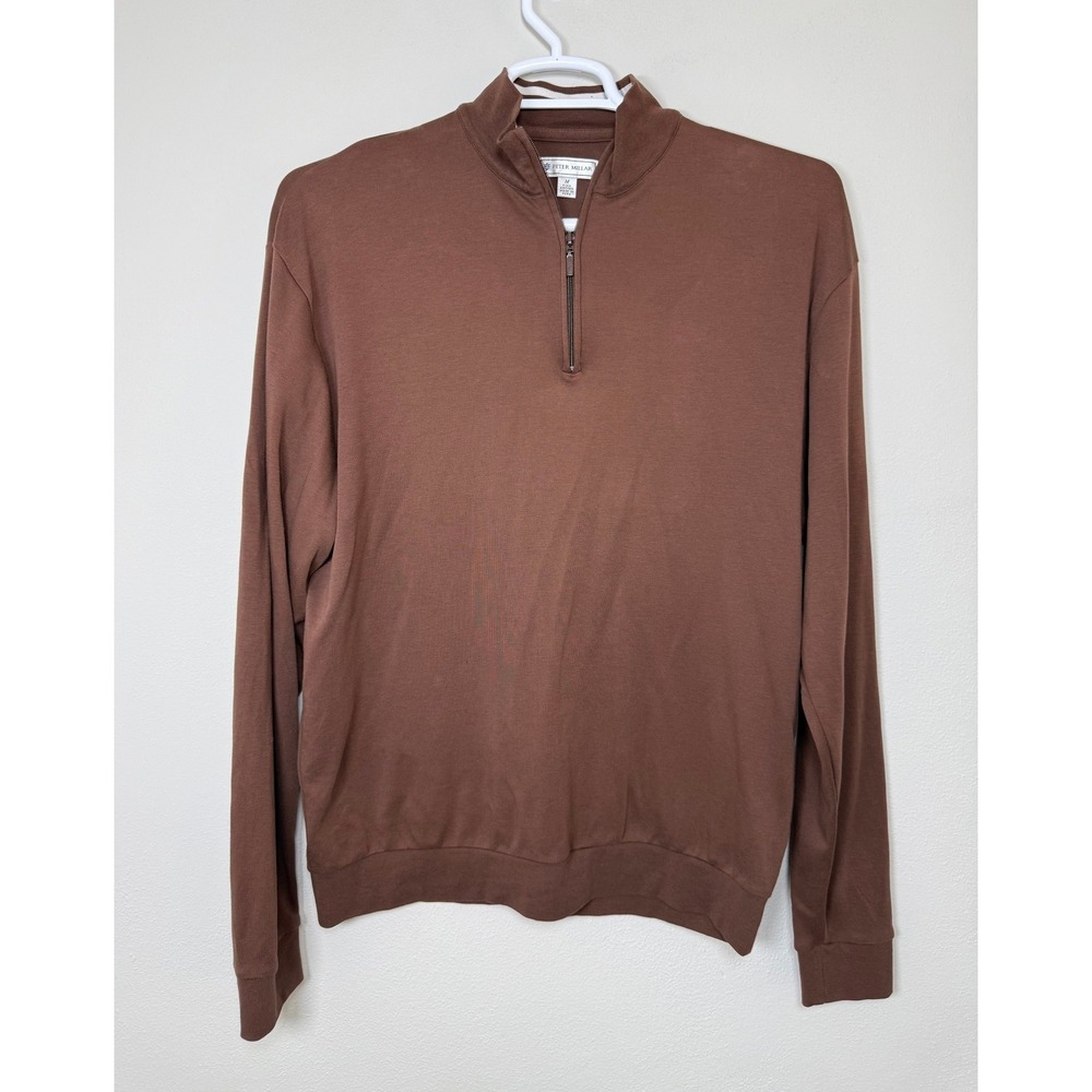 Peter Millar Mens Brown Pima Cotton Quarter Zip Pullover Sweater Size M Preppy